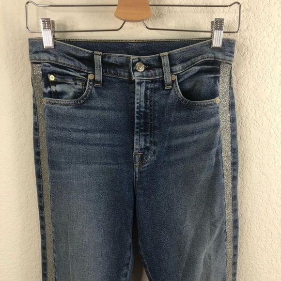 7 FAM Shimmer Stripe High Waist Ankle Luxe Muse Jeans Skinny Slim - Picture 5 of 10